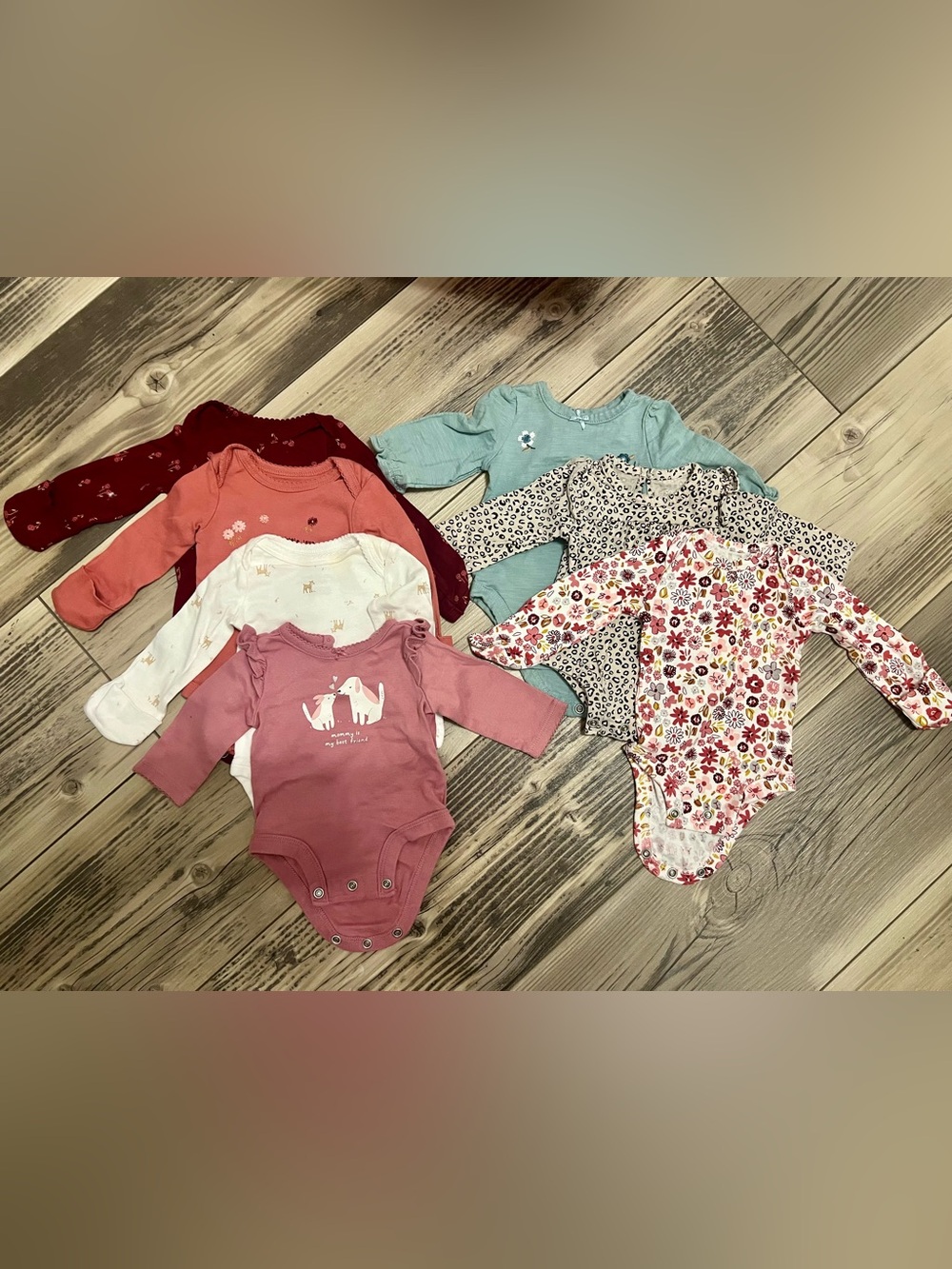 Baby Long Sleeve One-Piece Bodysuit - Pink Floral and Solid Mix